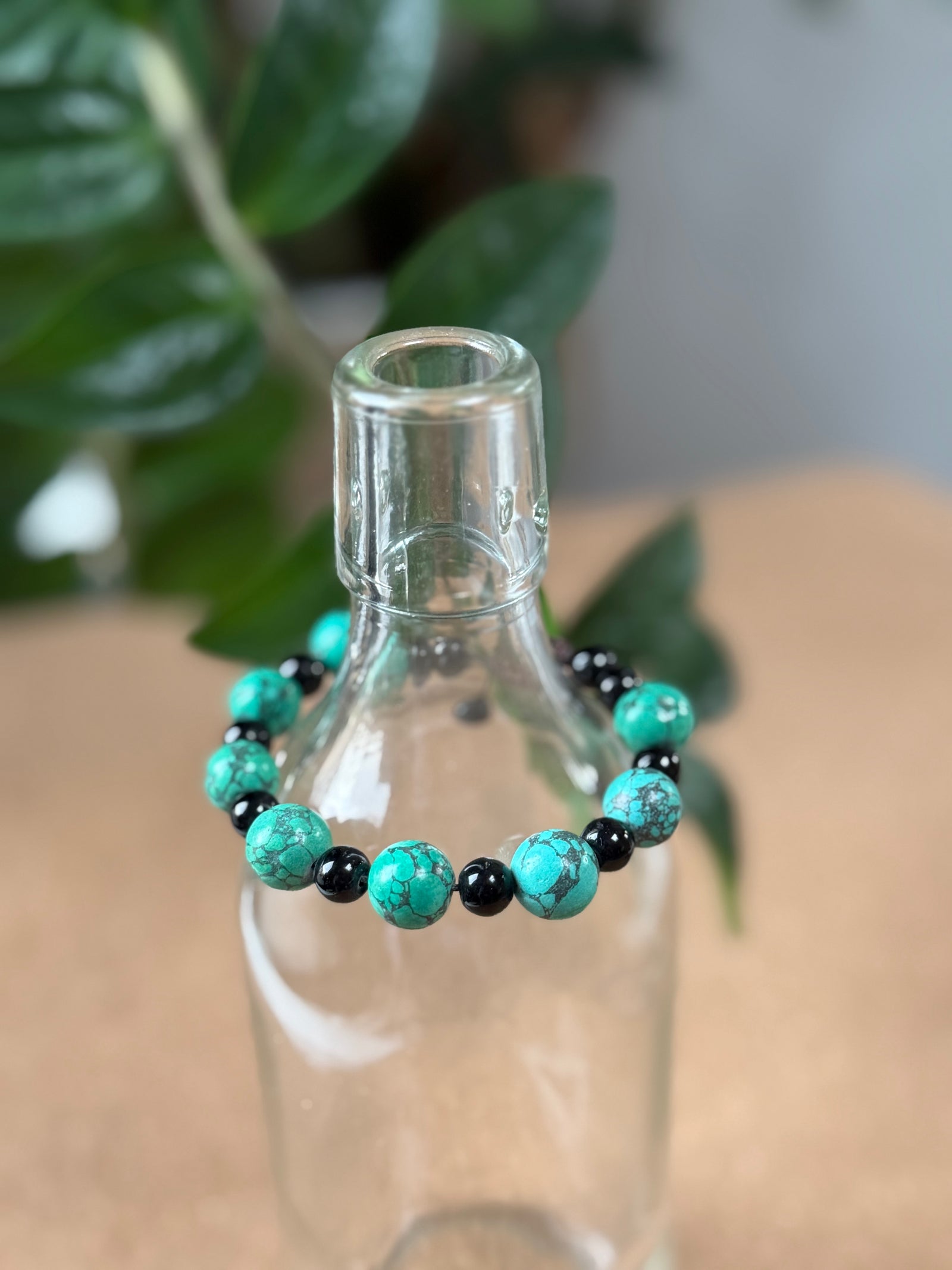 Turkoois zwarte agaat armband