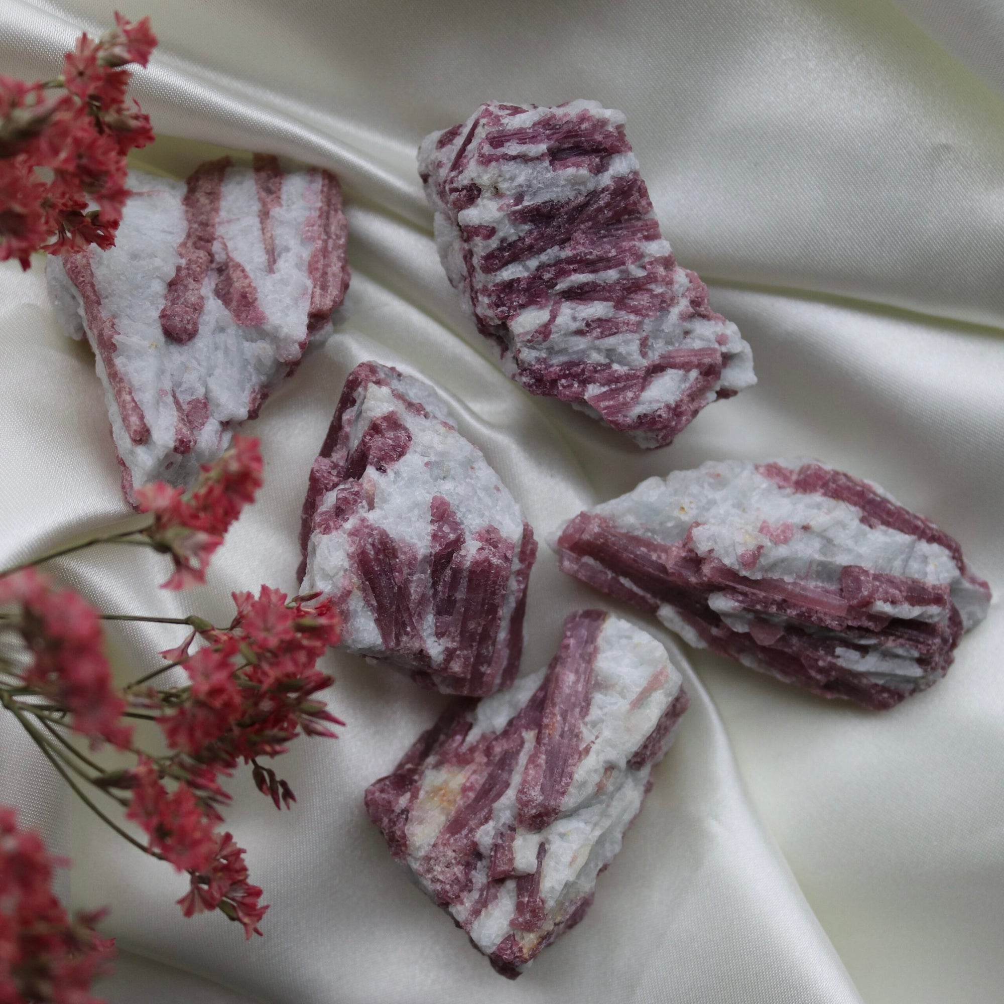 Roze toermalijn in matrix ruw