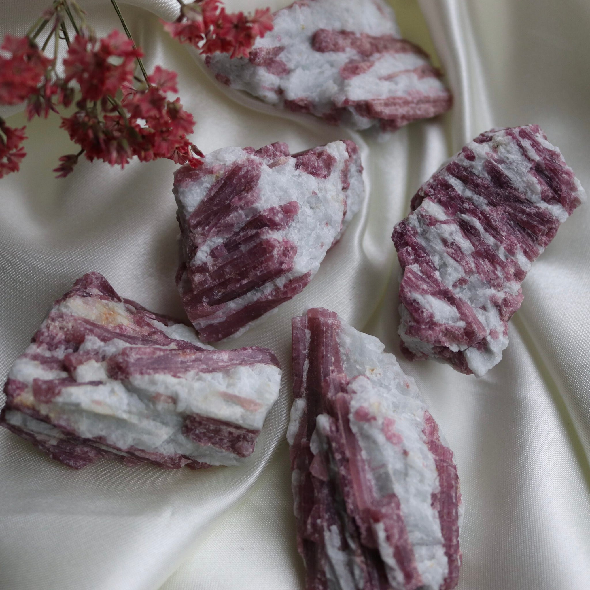 Roze toermalijn in matrix ruw